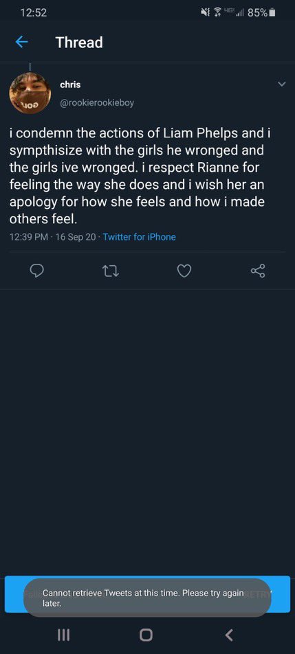 more things chris said before he deleted his account. i want to reiterate the first tweet of this thread— that last night he was basically threatening me that i wasn’t going to speak up. this apology is fake <3