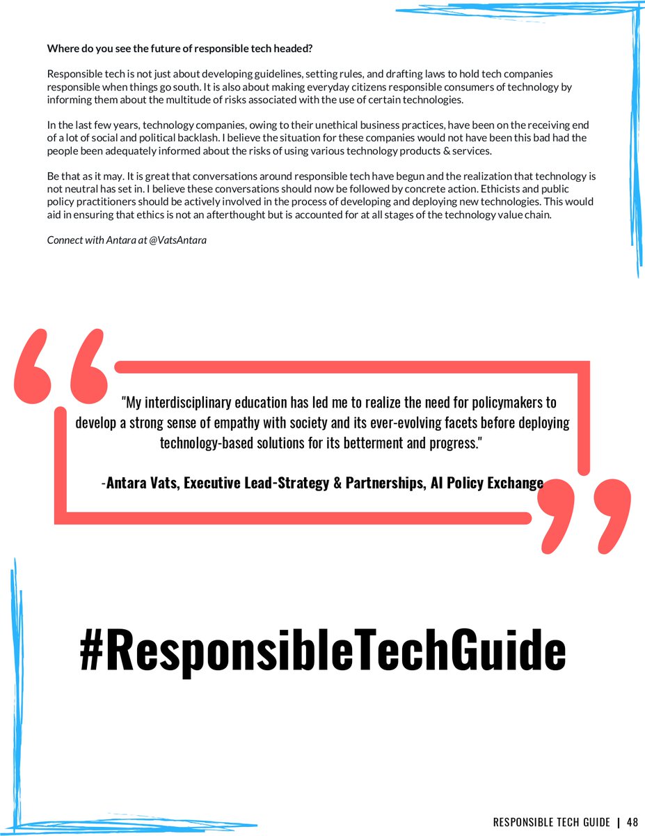 Read quotes on #ResponsibleTech from our Founder & Executive Director, @RajShekhar004 and our Executive Lead, Strategy & Partnerships, @VatsAntara in the @AllTechIsHuman Guide to Responsible Tech: How to Get Involved & Build a Better Tech Future.