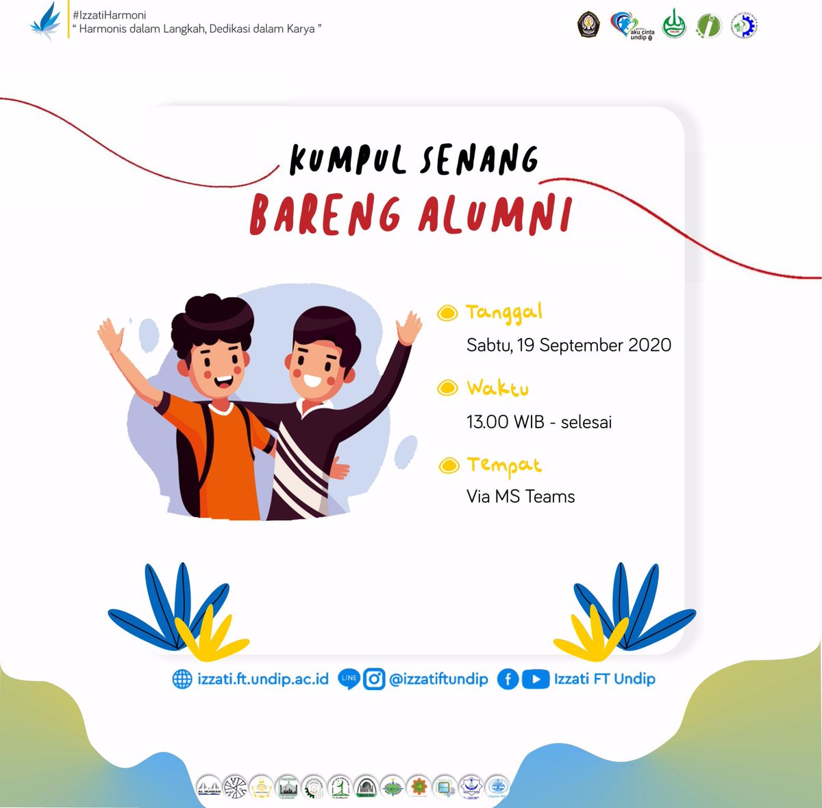[PULANG BALI]

Yuk eratkan tali silaturahmi kita pada "Kumpul Senang Bareng Alumni"
.
.
Yuk tagarkan diri kita dengan "Eratkan Silaturahmi di Era Pandemi"

#PRIzzatiGen26
#IzzatiFTUndip
#IzzatiGen26
#IzzatiHarmoni
-Harmonis dalam Langkah, Dedikasi dalam Karya-