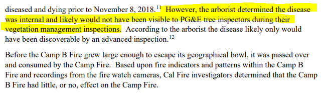 ...and it turns out this was *not* PG&E's fault. there's no way the inspectors, even if they were competent, could have known that the tree would fall.