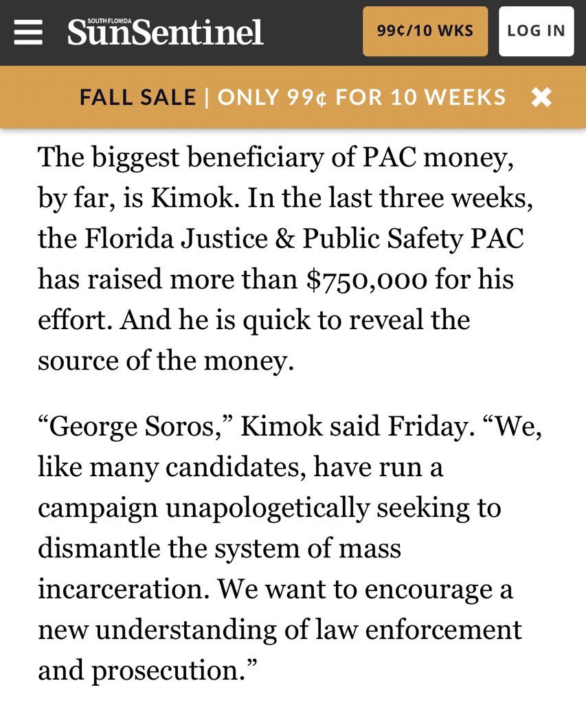 Right now in the Broward State Attorney race Soros has poured more $ in than anyone else. $750,000 to back his far left candidate. Races like this have never had this kind of $$ spent on them all over the country.