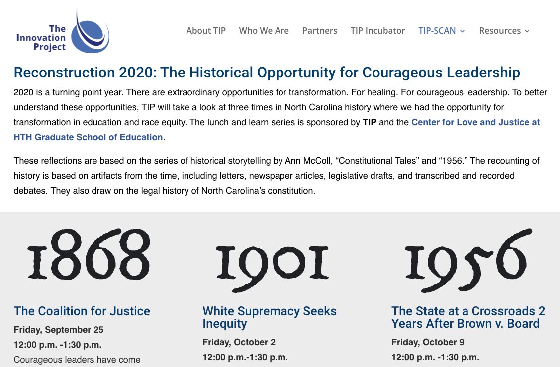 #Reconstruction2020
How might we build coalitions for LOVE & JUSTICE, against white supremacy, INSPIRED by our freedom-loving reconstruction ancestors ♥️🔥

Join @MccollAnn @TerranceRuth & me as we explore: 
tipnc.org/tip-scan/lunch…
#leadupchat @hthgse @hightechhigh