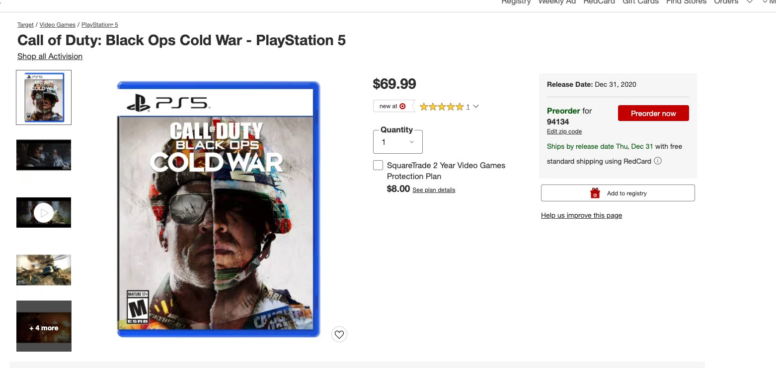 Call Of Duty: Black Ops Cold War - Playstation 5 : Target