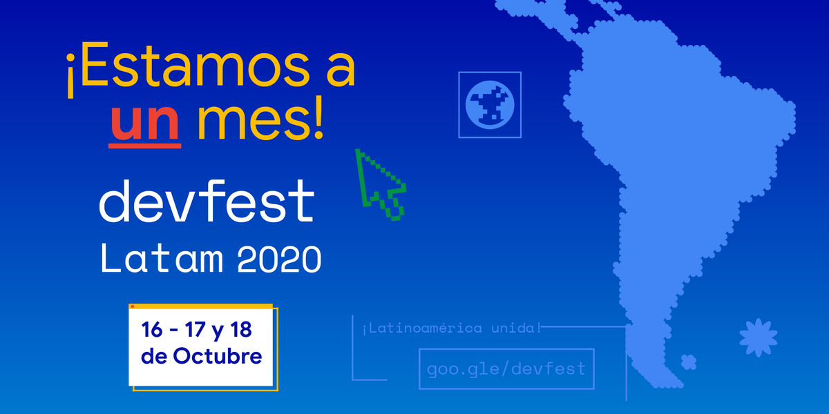 wtmcix's tweet photo. ¡Estamos a un mes! 

DevFest Latam 2020, un evento esperado por todos y  que estaremos disfrutando el próximo mes.

¡No te pierdas de ningún detalle sobre el DevFest!

Agenda las fechas, 16, 17 y 18 de Octubre

#DevFest #DevfestLatam #WTM https://t.co/LOEOQh3SPr