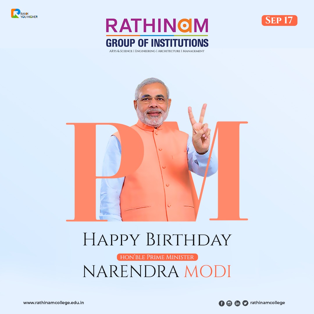  #HappyBirthdayPMModi  #happybirthdaymodiji India's got a phenomenal future - you can rarely think of a place that has a better future, especially with the leadership of PM Modi -  @POTUS  @realDonaldTrump We  @rathinamgroups wish you  @PMOIndia  @nstomar Happy Birthday sir.