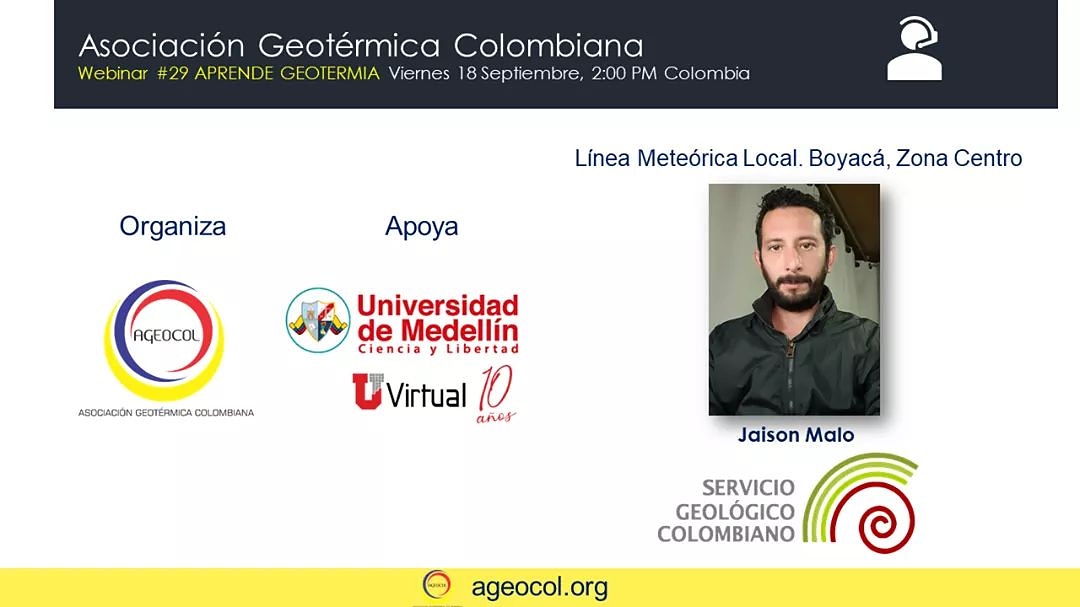 ageocol's tweet photo. Webinar relacionado con la zona geotérmica de Paipa en Boyacá-Colombia.

Registro: https://t.co/8gyO5F7D6v

#geotermia #geothermal #geothermalenergy 

@geothermigcp636 
@lovegeothermal 
@WING_geothermal 
@GRC2001 
@CEGA_uchile https://t.co/OtwRLINHSY