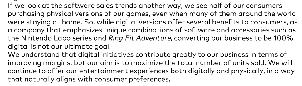 Continuing this  $NTDOY thread:I said previously that Nintendo does not intend to become a pure software / digital business - it's not who they are, even if investors hope for it.They answer this clearly in the latest investor slide deck