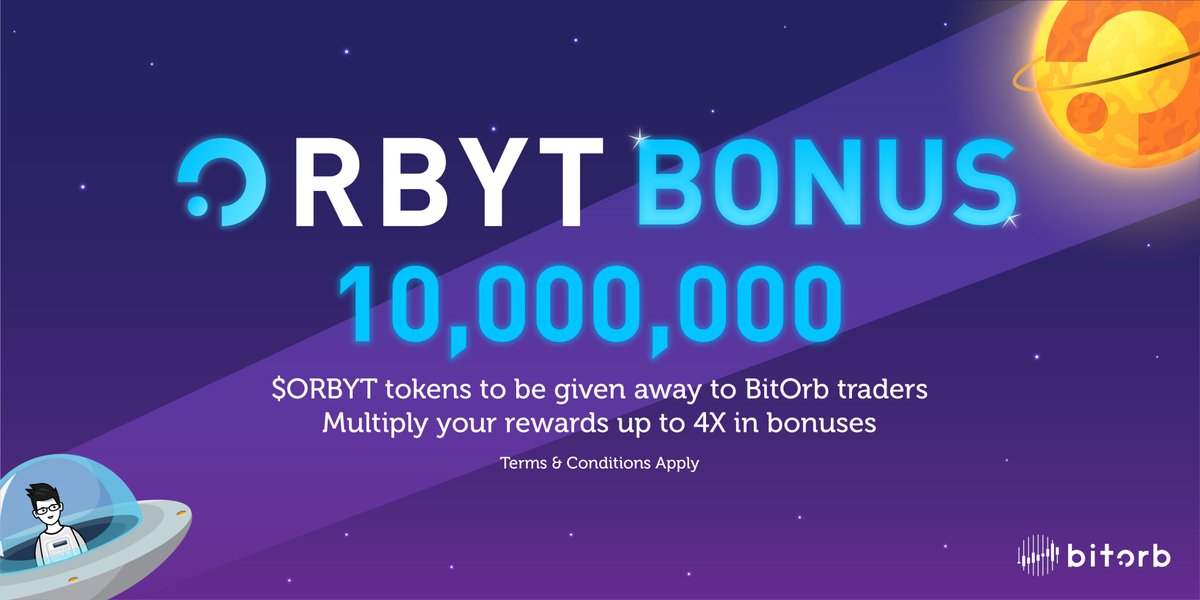 BitOrb_official's tweet photo. We are giving away a share of 10 million $ORBYT with bonuses up to 4X!
1⃣ Submit form
2⃣ Achieve trade volume targets
3⃣ Receive a share of 10 million ORBYT Tokens with bonuses each month
Learn more at https://t.co/1XYghqB7Yx
#ORBYTBonus #BitOrb #LetsGetIntoORBYT #Promotion https://t.co/nyD5KwcurT