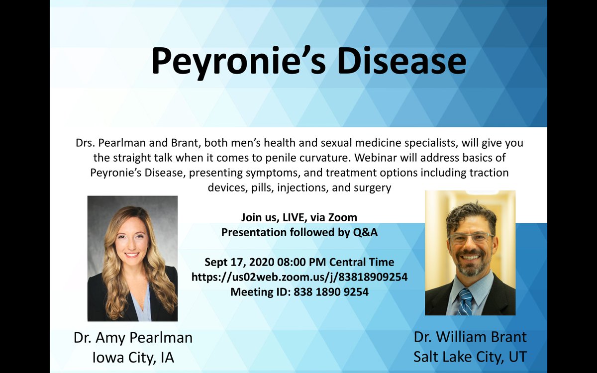AmyPearlman1's tweet photo. https://t.co/hoDABdOZ6g
It's really tough for men to seek help for penile curvature. Dr. Brant and I will be discussing treatments for this condition.  Feel free to join from the comfort of your home to learn more about available treatment options. @SMSNA_ORG @SexHealthForum https://t.co/0pU18NRcLX