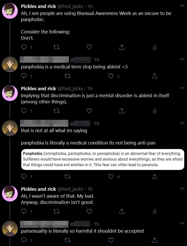 There's also the other thread with the same person that stemmed from my first tweet in THIS thread, where they start by deliberately misinterpreting my argument and end by claiming that "actually discrimination is good".