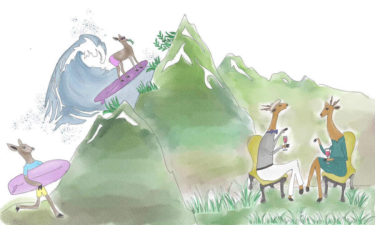 emilynreed's tweet image. Finally got around to learning how to render #watercolor illustrations in #adobe illustrator and photoshop! This cartoon depicts some of the findings of a recent international study from some really cool folks @wyo_migrations @WildOnTheMove and others. #SciCommHour