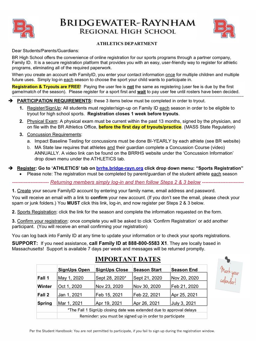 BR_Athletics_MA's tweet photo. BR high school Fall Sports Start Monday 21st for grades 9-12.

The sports we have are Volleyball, Field Hockey, Golf, and Boy &amp; Girls Soccer and Cross Country.

Sign Up Here ➡️ https://t.co/JeQoy38myv

Tryout Dates ➡️ https://t.co/EvdzgBepEg

Open pic below for more info: https://t.co/Zf8E1LEkzt