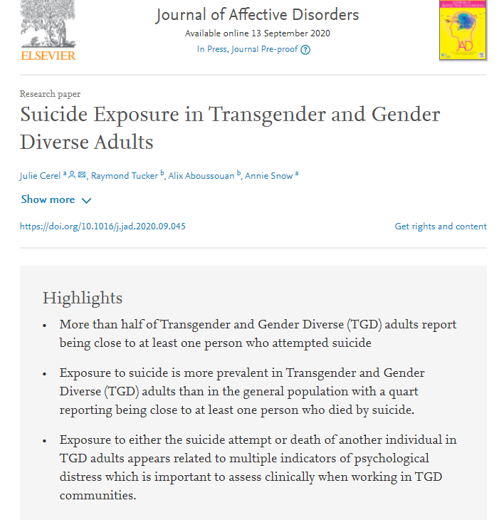 As for Dr Turban's new study, it's not so new. It's based on 2017 adult data, a convenience sample, and is yet another online survey by trans advocacy groups, this time the US National LGBTQ Task Force & TransLifeline.