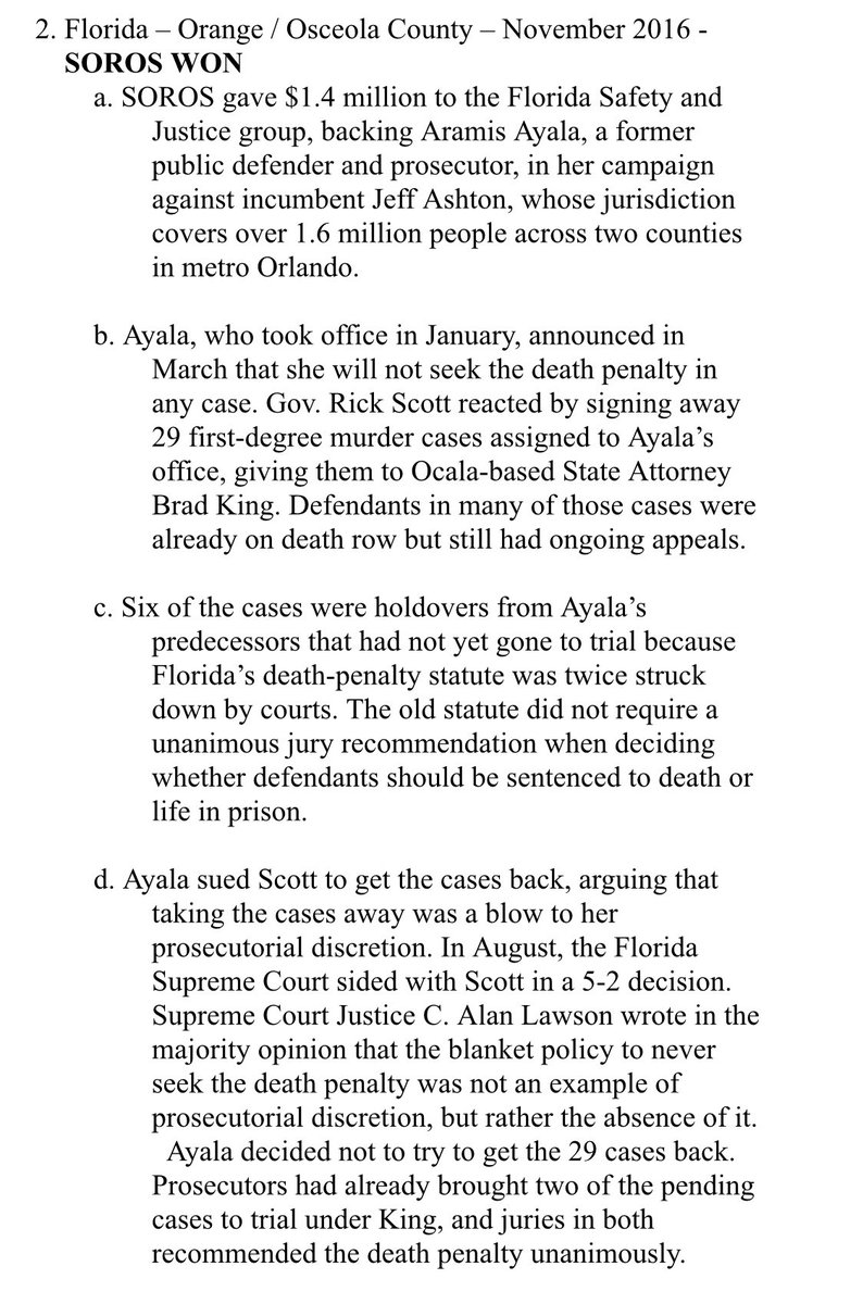 More: George Soros spent $1.4 million getting Aramis Ayala elected as DA in Orlando FL. After being elected Ayala suddenly refused to seek the death penalty and Rick Scott had to take those cases away from Ayala. CC  @MelissaAFrancis  @HARRISFAULKNER  @newtgingrich.