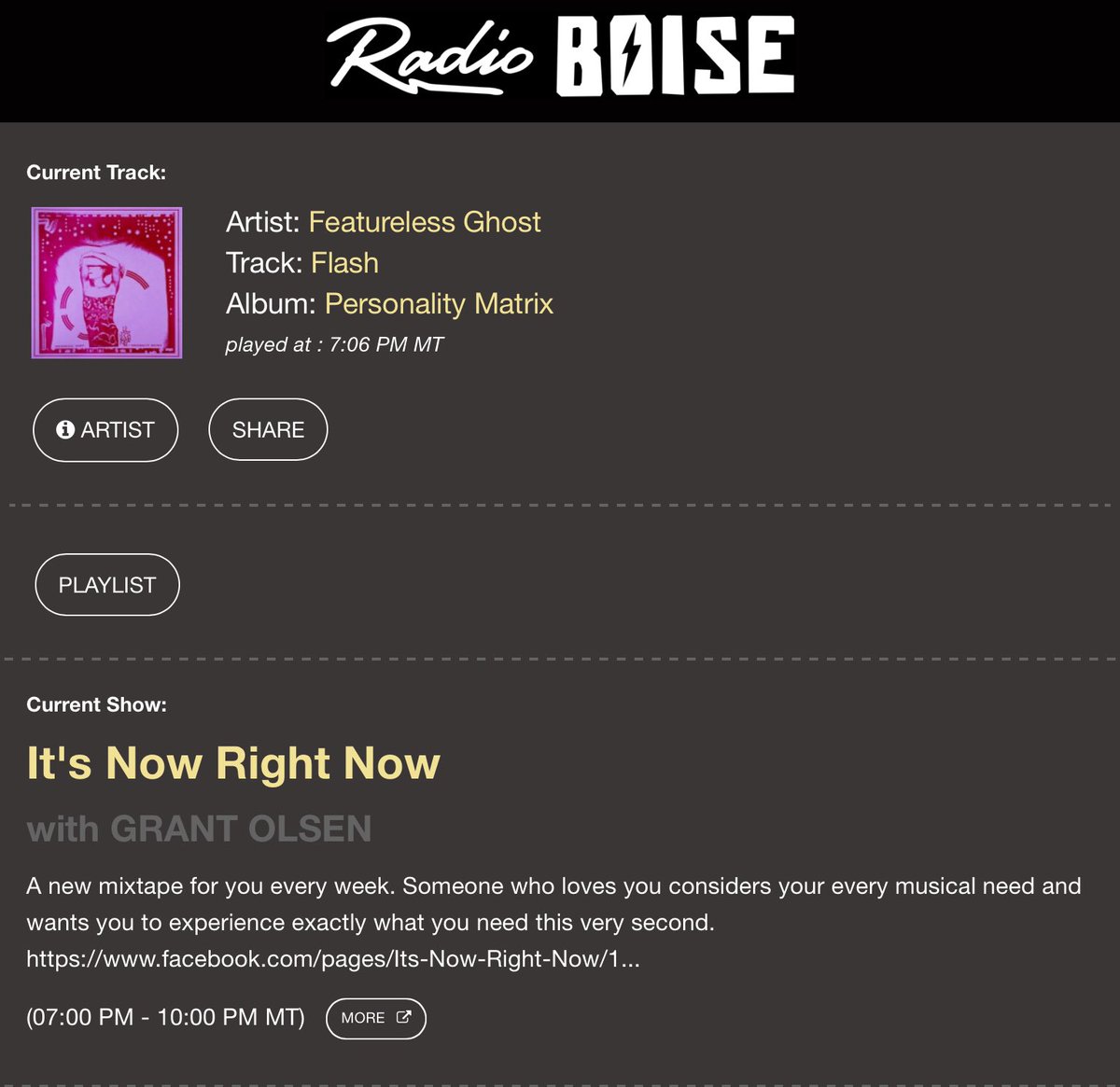 thepeoplesmikey's tweet photo. On The Air: #ItsNowRightNow w/ @mrgrantolsen
Always enjoy the musical journey he’s gonna take me to with his set list. Tune in right now to 89.9 fm in the Boise area. Or stream at https://t.co/QkLBtdfJ5Y. Also support @radioboise at https://t.co/OLzpEuKngh https://t.co/uRrPa9x5eR