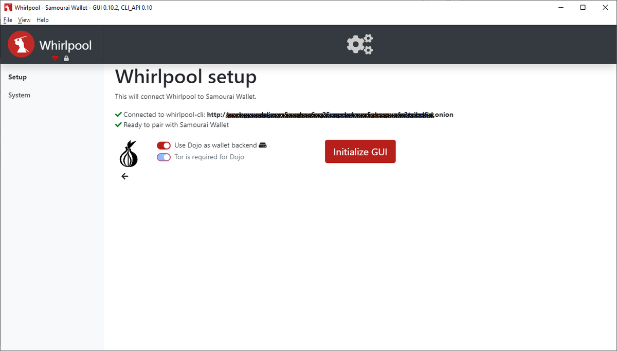 16/56 A prompt will ask for pairing payload. On  @SamouraiWallet go to Menu>Settings>Transactions>Pair to Whirlpool GUI. Use the PC webcam to scan QR code. Smash that Initialize GUI button, enter BIP39 passphrase and Whirlpool will start.