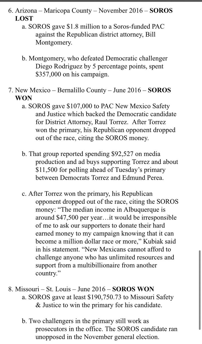 More: $1.2 M to unseat a Republican DA in Colorado (Soros lost this one), $147,000 in Georgia and the other Dem dropped out clearing the way for Soros candidate, $1.1M in Harris County TX, $1.8M in Maricopa County AZ, $107,000 in Albuquerque NM and $190,000 in St, Louis MO. 