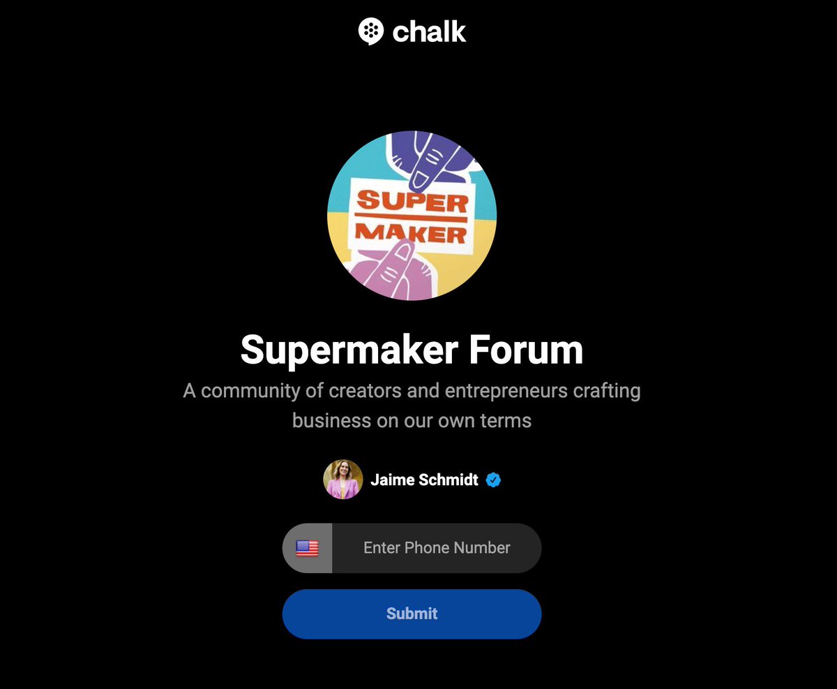 We’re building a Supermaker family on <a href="/chalk_app/">chalk is now pump</a>! 🙌

This is a free audio &amp; chat forum where we will talk all things entrepreneurship, career, creativity &amp; business. 

Open to everyone! Join now, then stay tuned for meeting &amp; event announcements! chalkapp.com/supermaker