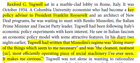 FDR's new cartels (which ossified commerce in the middle of a depression) were explicitly modeled after Mussolini: