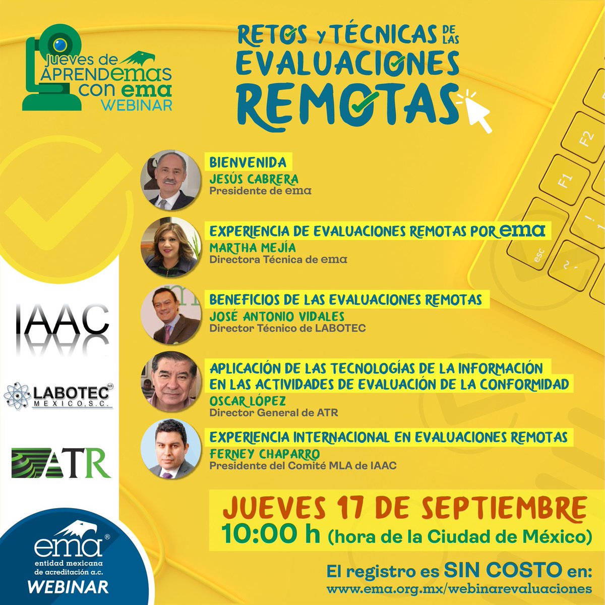 MILMMaribel's tweet photo. Mañana jueves 17 de Sep 10:00h no te pierdas Webinar #APRENDemaS con @ema_ac “Retos y Técnicas de las Evaluaciones Remotas” por el canal de YouTube de @ema_ac o registró SIN COSTO en https://t.co/s5EXYppVCk . Te esperamos @jcabrerag @IAAC_Official @AmericanTrustR #LABOTEC https://t.co/CWGHdnOu35