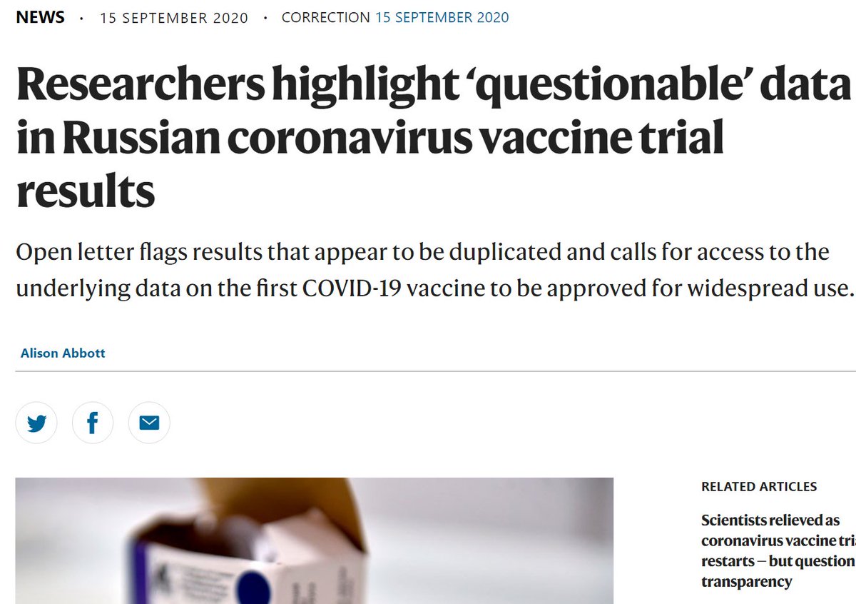 Data from Sputnik-V trials in Russia have been flagged by scientists.  https://www.nature.com/articles/d41586-020-02619-4 Russian Direct Investment Fund partnered w/ Dr Reddy's Laboratories to cooperate on clinical trials & distribution of Sputnik-V (COVID19) vaccine in India.  https://timesofindia.indiatimes.com/india/russia-dr-reddys-tie-up-for-sputnik-v-trial/articleshow/78157446.cms