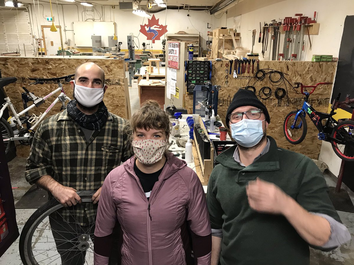 Tonight, our volunteers were hard at work repairing bicycles, to be given to youth via partnerships with other #yxe nonprofits! #yxebikes #communitybikeshop
