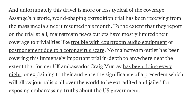 And unfortunately this drivel is more or less typical of the coverage Assange’s historic, world-shaping extradition trial has been receiving from the mass media since it resumed this month.