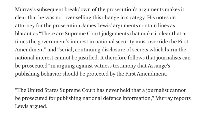 Murray’s subsequent breakdown of the prosecution’s arguments makes it clear that he was not over-selling this change in strategy. https://www.craigmurray.org.uk/archives/2020/09/your-man-in-the-public-gallery-assange-hearing-day-10/