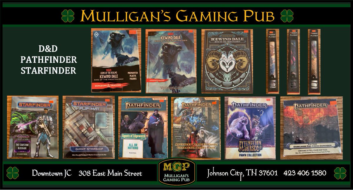 mulligan_pub's tweet photo. Just In!
New D&D, Pathfinder, Starfinder Products!
#mulligansgamingpub #dungeonsanddragons #starfinder #dnd #pathfinder #downtownjohnsoncity #tabletopgaming #rpg https://t.co/SxTv1HZJSP