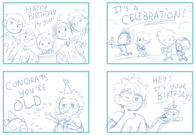 Some sketches of possible Birthday cards for the shop. Hahaha ??? 