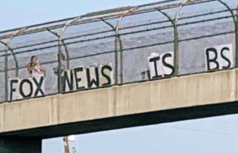 IndivisibleCA10's tweet image. Today’s message to highway 99 drivers. 
#FoxNewsMustGo #HerdMentality
