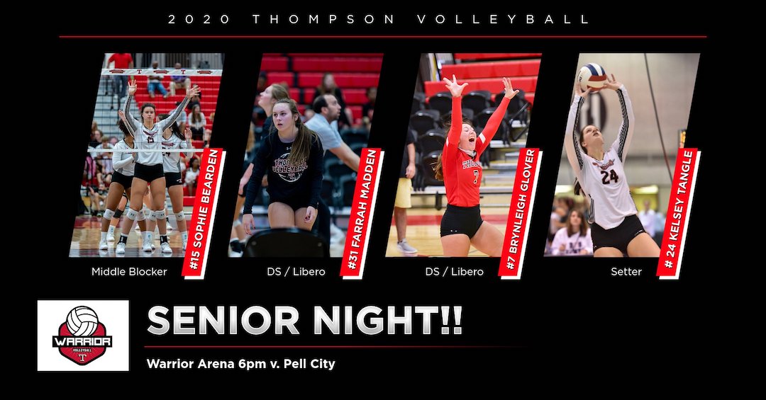One more sleep and it's SENIOR DAY for Bryn, Mad Dog, Fifi and KT!  6pm v. Pell City in Warrior Arena!  Come help us celebrate with these 4 amazing girls!  Purchase tockets at Gofan.co  #RTB