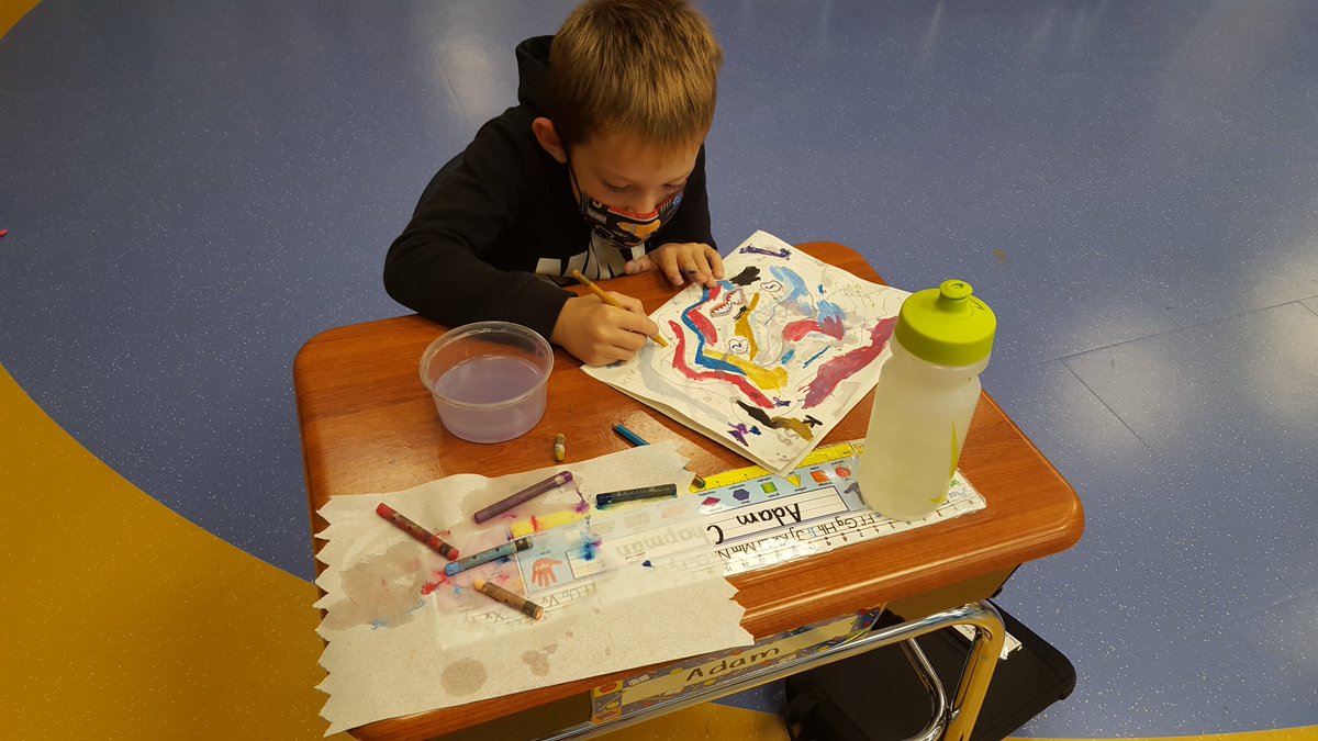 Second grade artists exploring lines with watercolor crayons and pencils. <a href="/PequeaElem/">Pequea Elementary</a> <a href="/pennmanor/">Penn Manor SD</a>