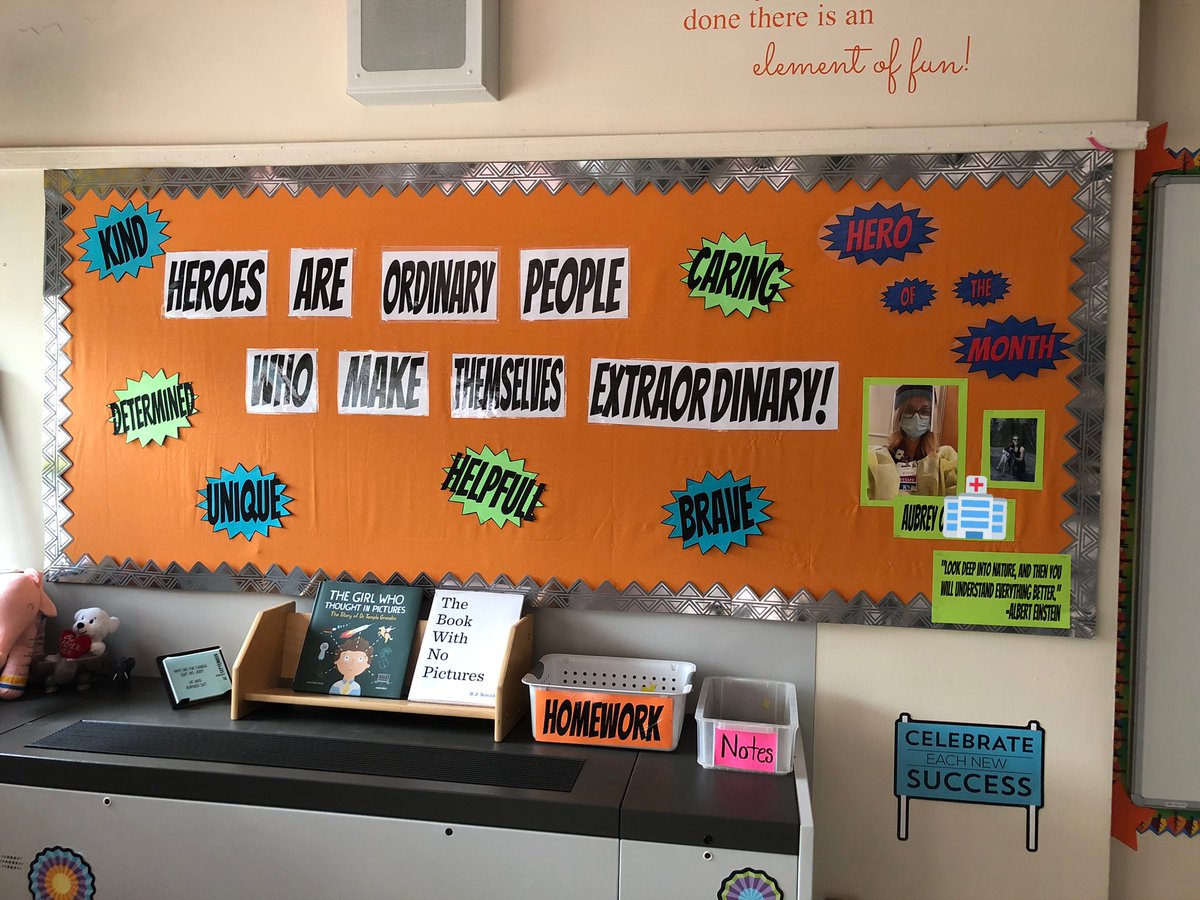 roth_miss's tweet photo. Today we completed our bulletin board &amp; met our first Hero Of The Month! The class came up with words to describe this month’s hero, Aubrey an ER Nurse at @EllisMedicine. Thank you to Aubrey &amp; all the other health care heroes! #5thgrade #heroes https://t.co/MuuNSURFFD