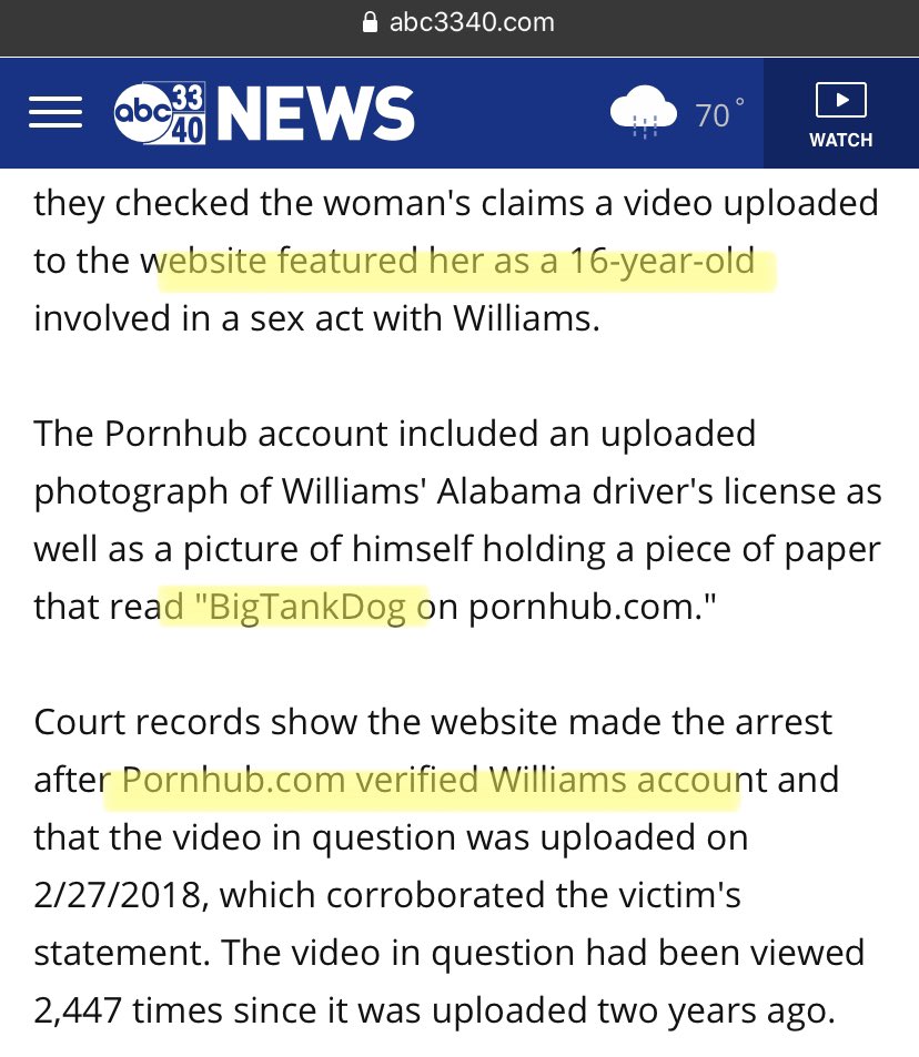 LailaMickelwait's tweet image. NEW EVIDENCE: Pornhub VERIFIED into their monetized program a sex trafficker named Michael Terrell Williams who was selling videos of a 16 yr old being abused for profit under the name BigTankDog. Pornhub earned 35% of the sale of the videos. Shut it down. #Traffickinghub