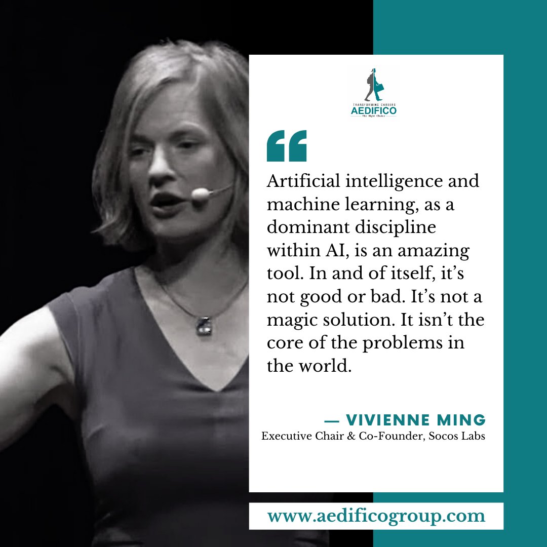 AedificoT's tweet photo. “Artificial intelligence and machine.....”

— Vivienne Ming, Executive Chair &amp; Co-Founder, Socos Labs

#quoteoftheday #technologyquotes #programming #codinglife #codingbootcamp #AI #artificialintelligence #machinelearning #informationtechnology #quotes #edtech #aedificotech https://t.co/K2hJ93lECc