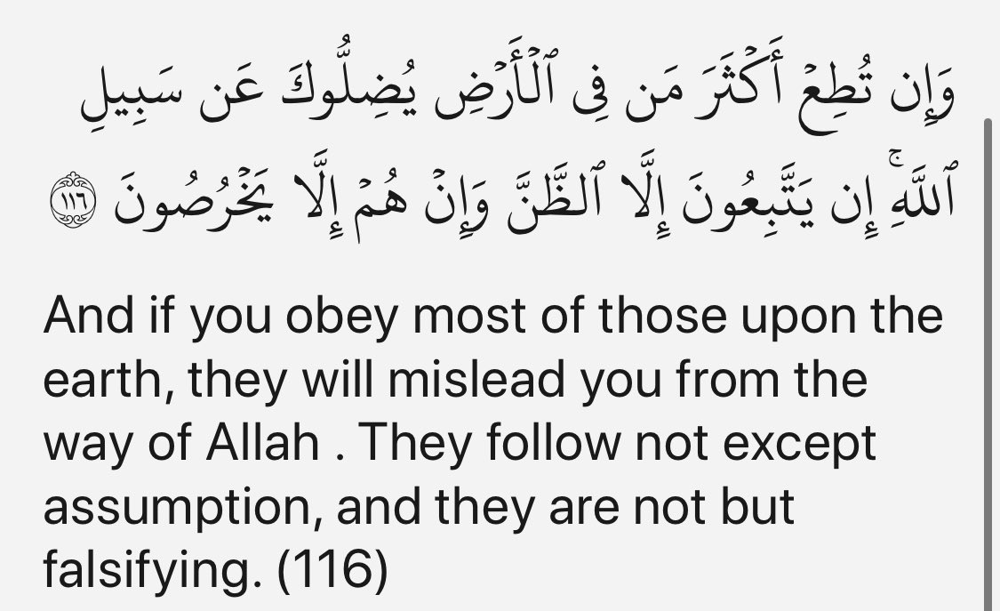 And also in Surah al-An’am, ayah 116: