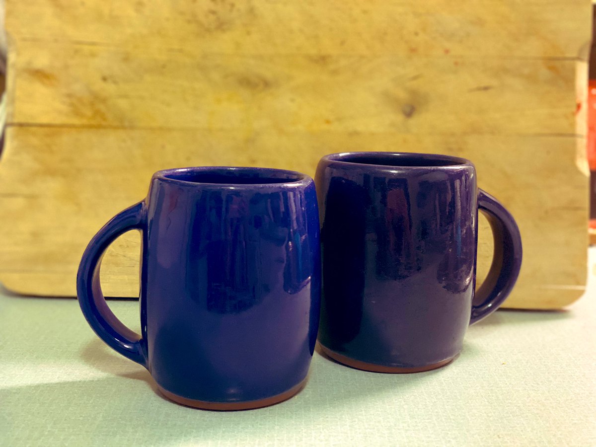 The famous mugs. A glossy, twilight deep dark blue. Wellfleet pottery, apparently. 1979 and they still look brand new.
