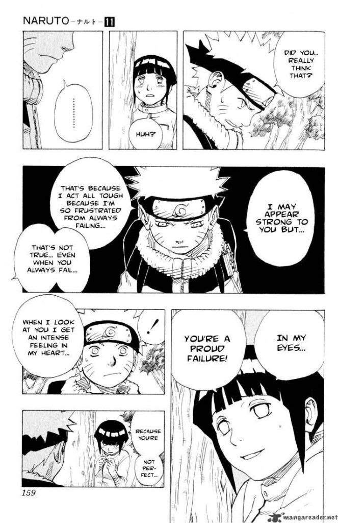 THIS SCENE Before fighting Neji, Naruto was very frustrated. Then, he got better because of Hinata's words.
