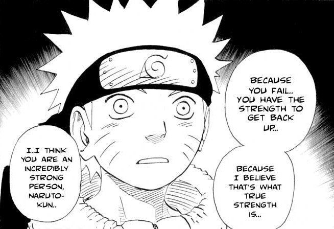 THIS SCENE Before fighting Neji, Naruto was very frustrated. Then, he got better because of Hinata's words.