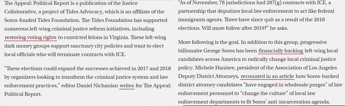 5. Soros-backed candidates have "engaged in wholesale purges of law enforcement to change the culture of local law enforcement" to fit Soros's agenda.Soros funnels money through various PACs, foundations & foundation vehicles. 2 examples listed below. https://www.theblaze.com/conservative-review/soros-linked-group-targets-local-sheriffs-das-thwart-immigration-enforcement