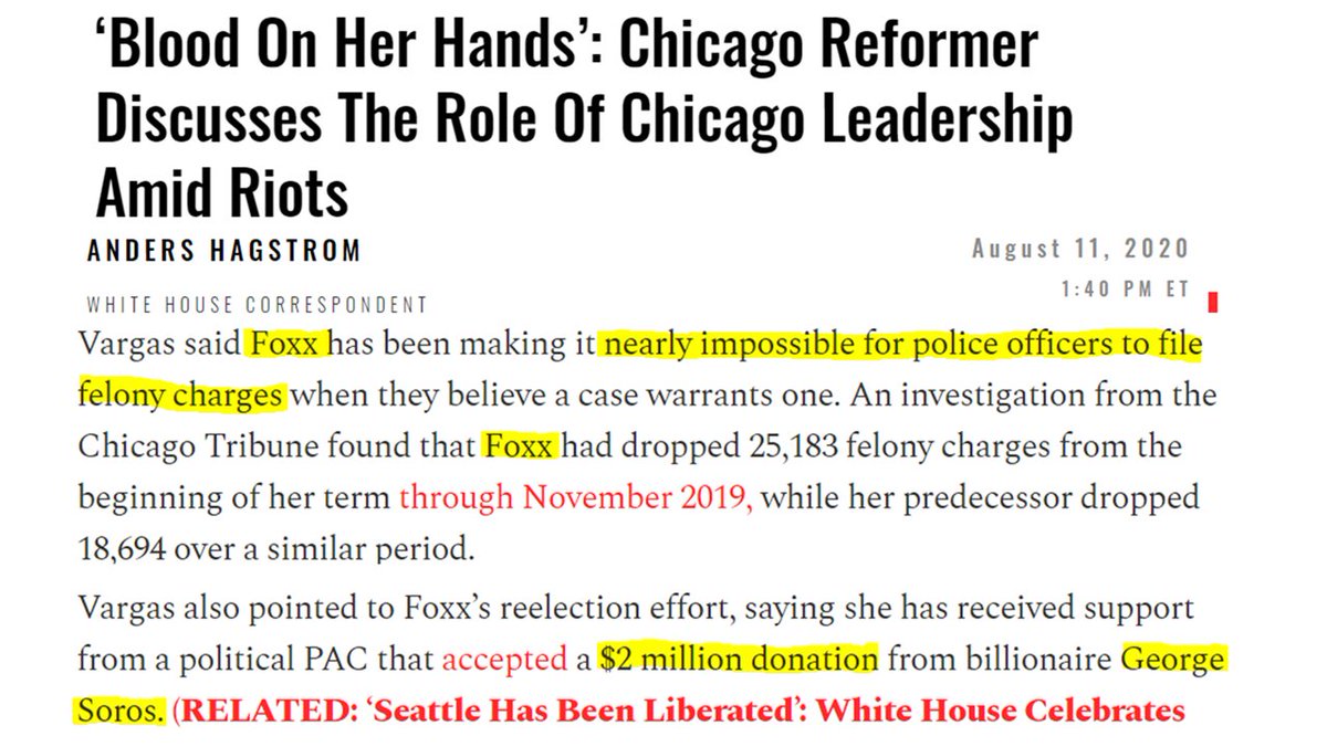10. As a result of her leadership, we've seen disaster in Chicago during the riots. Personally, I've had 2 friends move away as a direct result of the unsafe conditions.Allegedly, Foxx makes is "nearly impossible for police to file felony charges." https://dailycaller.com/2020/08/11/vargas-lightfoot-chicago-foxx-riots-trump/