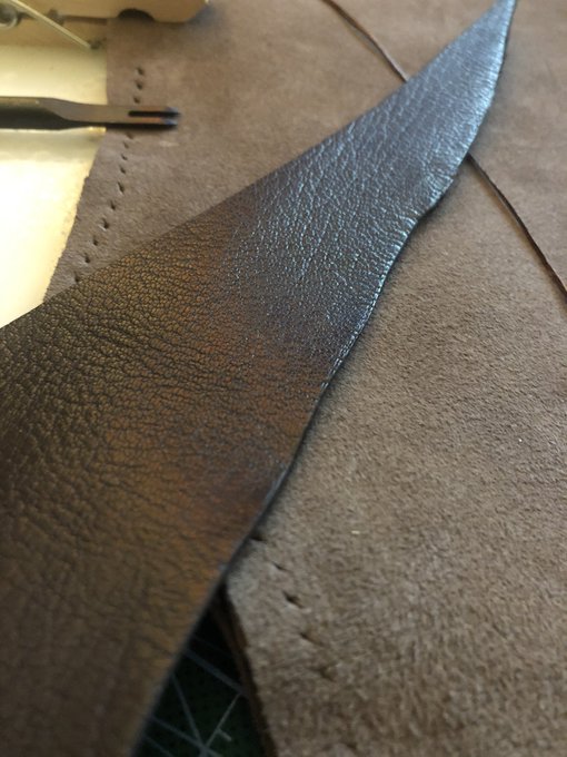 3 pic. Excited to finish this project. Hand stitched hood in chocolate brown goat leather. https://t