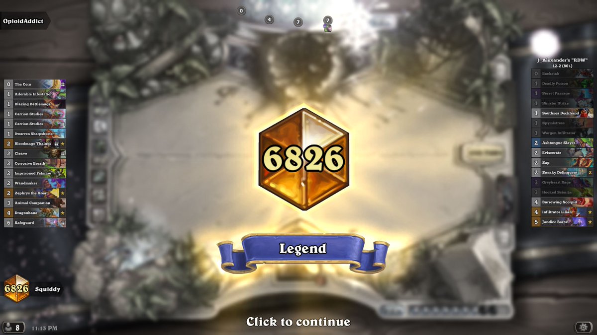 You love to see it, folks.This month's Legend ran has been brought to you by  @J_Alexander_HS's "RDW" (a.k.a. Rogue Deck Wins).I can't tell y'all how many times in my Hearthstone history I've climbed to near-Legend ranks... and then choked.𝑁𝑜𝑡 𝑡𝑜𝑑𝑎𝑦.