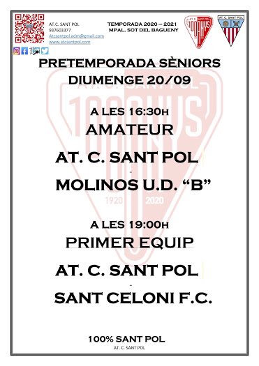 📲 Al web a horaris, disponibles els partits amistosos d’aquesta setmana! 

Torna l’activitat de tot el futbol base !! ❤️⚽️ 

😷 Aforament limitat i protocol anti COVID 

Som-hi Sant Pol ! 

100% Sant Pol 🔴⚪️🔝
#SantPol #100mes1 #johicrec

atcsantpol.com/?m=1