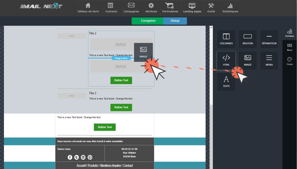 🔥📢 Vous l'avez demandé alors nous vous l'offrons! 
🔔 Nouvel éditeur de templates HTML et newsletters, plus pratique et fluide ici mail-next.net ! Glissez-déposez des éléments graphiques pour des E-mailing responsive impactants et analysez vos performances! 
#emailing