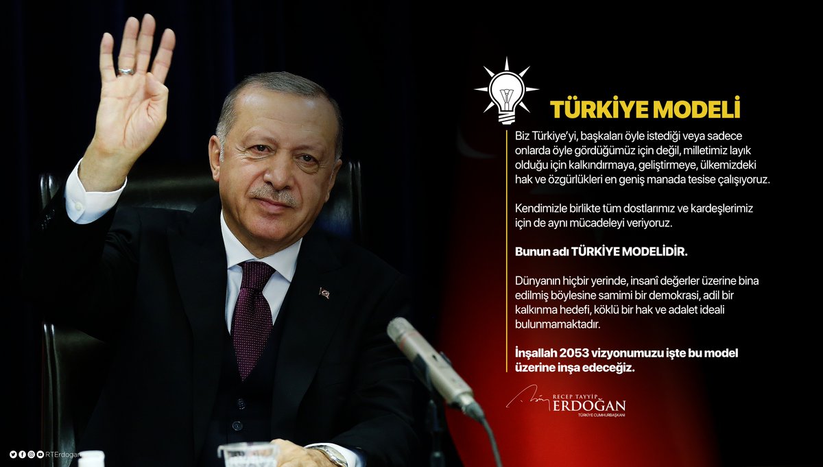 2053 vizyonumuzu dünyanın hiçbir yerinde bulunmayan, insani değerler üzerine bina edilmiş samimi bir demokrasi, adil bir kalkınma, köklü bir hak ve adalet ideali üzerine inşa edeceğiz.
Kendimizle birlikte tüm dostlarımız ve kardeşlerimiz için bu mücadeleyi vereceğiz. https://t.co/SLCXG2BkML