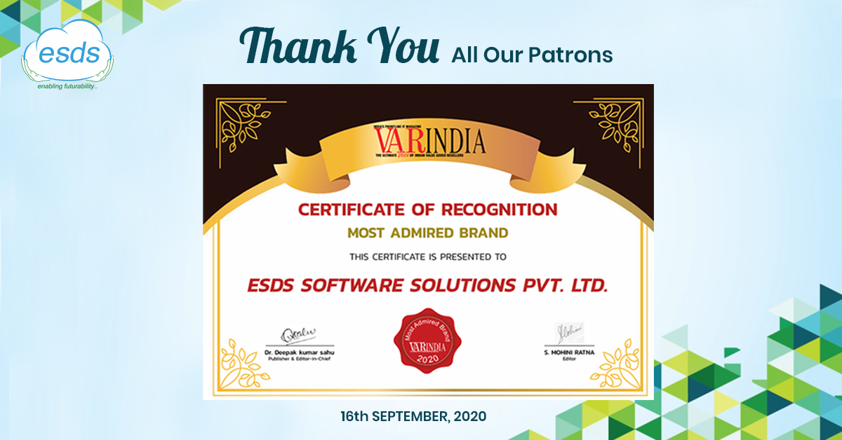 ESDSDataCenter's tweet photo. Your favorite brand, ESDS is now recognized as the Most Admired Brand by @varindiamag for the year 2020.
We thank our valued customers, partners, well-wishers, and fellow ESDSians for your continuous support and wishes!
#ESDS4U #CloudofIndia #ESDS #brandidentity #awards https://t.co/EZ2jII73ha