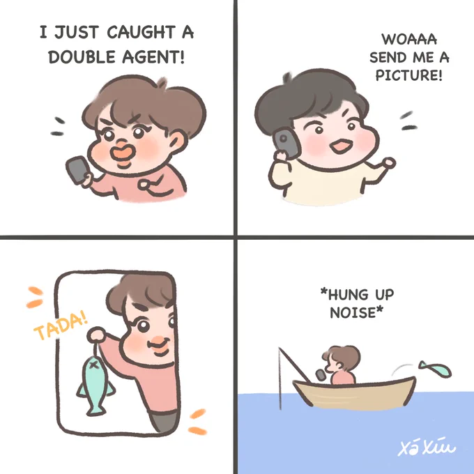 In Vietnamese, "double agent" literally translates to "double-gilll agent", hence this joke : )

Oh and fisherman Jin is the supreme Jin hehe

#seokjin #yoongi 