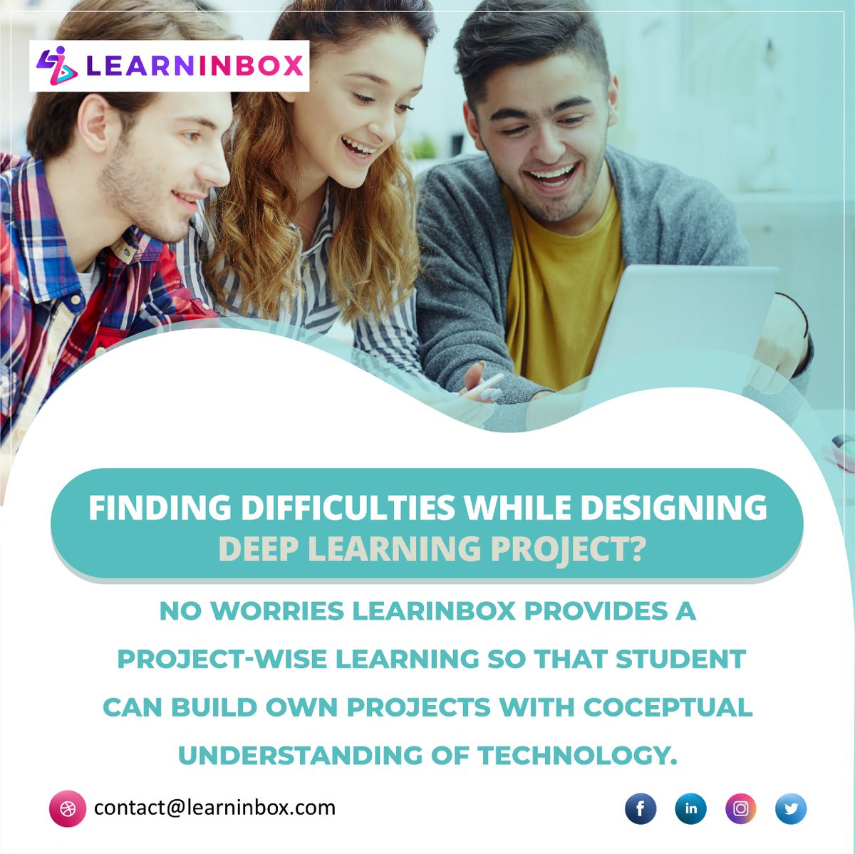 LearnInbox_edu's tweet image. LearnInBox Provides a Project wise learning in which from starting only student have to work on project.
It will help students to more understand the concepts practically.

contact us at : contact@learninbox.com
 
 #datascienceproject #deeplearning #buyprojects #LearnInBox #LIB